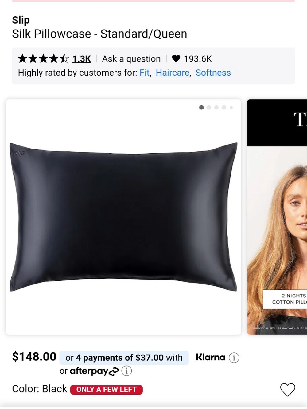 Slip Black Silk Pillowcase - Standard/Queen